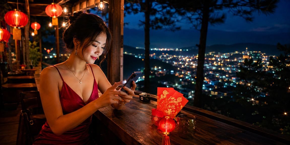Đèn lồng đỏ rực và phong bì may mắn trong lễ hội Đà Lạt – biểu tượng thưởng và may mắn