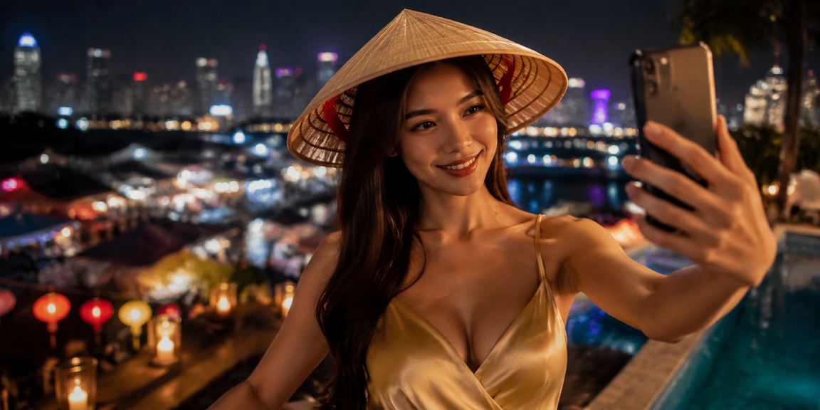 Không gian giải trí VIP tại Nha Trang – biểu tượng nón lá và không khí casino hạng sang